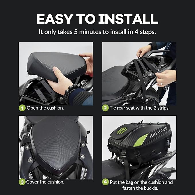 Motorcycle Tail Bag with Password Lock 25L- 38L Convertible Helmet Backpack, Waterproof Luggage Bags for Dirt Bike and Road Trip Riders Green