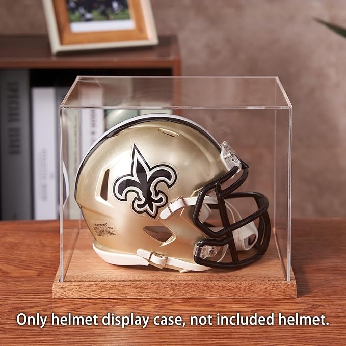 LITY Mini Helmet Display Case, No Assembly Required Acrylic Clear 1/2 Football Baseball Helmet Showcase, Solid Wood Base UV Protection Souvenirs and Collectibles Box, Ideal Gift for Sports Enthusiast