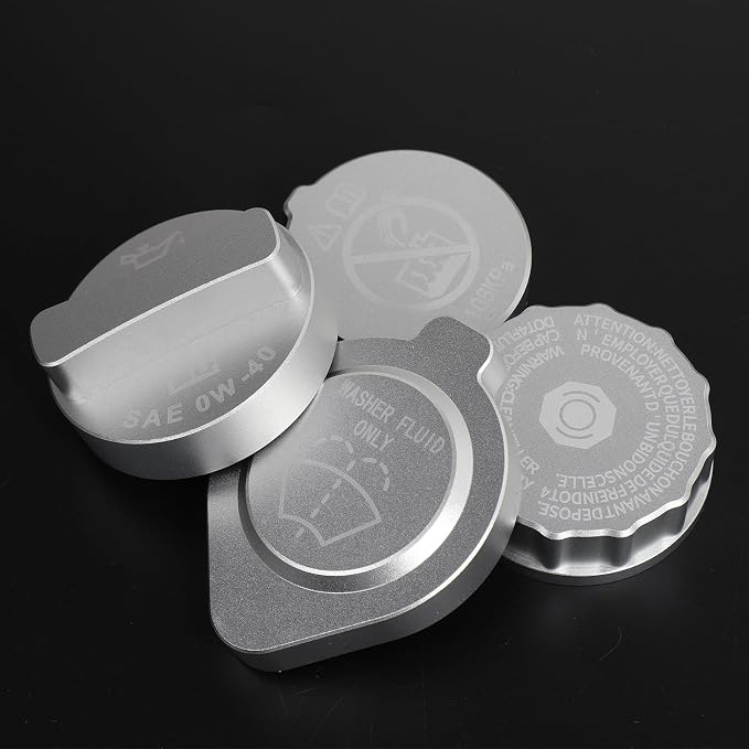 Daeiclru Engine Oil Cap Radiator Water Tank Cap Trim Compatible with Toyota Tacoma 2024 2025, Aluminium Windshield Wiper Switch Cover Trim Kit, Engine Cap Cover Set Accessories (Silver)