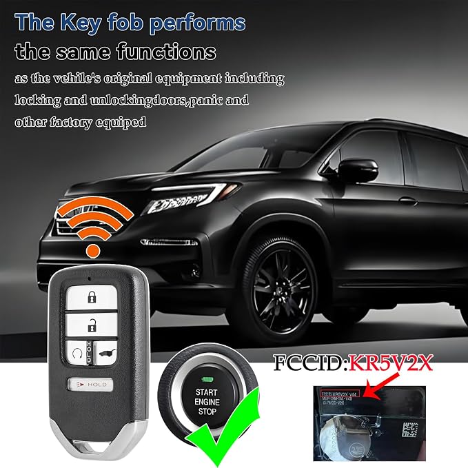 KR5V2X DIY Remote Key fob kit Replacement for 2016-2021 Honda Pilot/ 2017-2022 Honda CRV 5-Door/ 18-21 Civic Car Keyless Entry Remote Control
