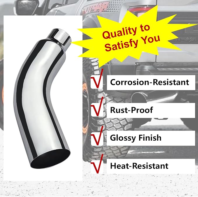 Universal 4" to 7" Exhaust Elbow Pipe with Steel Clamp - Silver Chrome or Black Painted for Car, Truck & Diesel