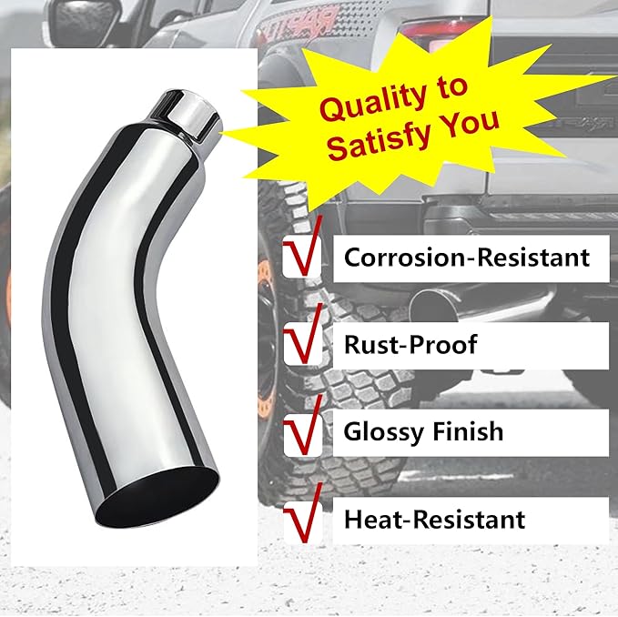 Universal 4" to 5" Exhaust Elbow Pipe with Steel Clamp - Silver Chrome or Black Painted for Car, Truck & Diesel