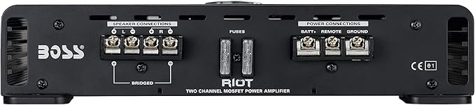 BOSS Audio Systems R3002 Riot Series Car Audio Amplifier - 600 High Output, 2 Channel, 2/8 Ohm, High/Low Level Inputs, High/Low Pass Crossover, Full Range, Hook Up to Stereo and Subwoofer, Class AB