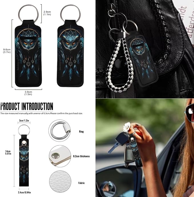 Suobstales Owl Dreamcatcher Print Car Seat Cover Interior Accessories Set of 13, Steering Wheel Covers, Car Trash Can, Seatbelt Cover, Coasters, Keychains, Rearview Mirror Cover for Truck SUV Sedan
