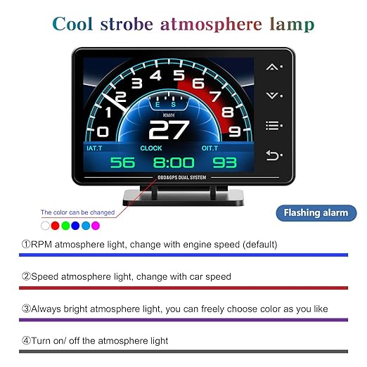 MH Obd2 Gauge Display Heads Up Display 4.3-inch TFT LCD Screen Multi-Function Digital HUD Gauge Cluster with Speed RPM Boost for All Car