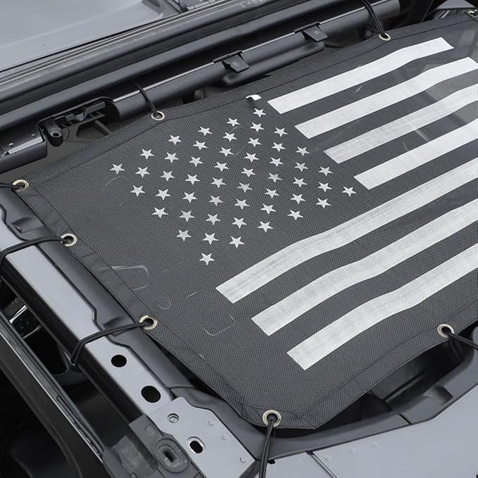 Voodonala for Jeep JL Sunshade Sun Shade Bikini Top Sunblock Mesh Heat Shield Mesh for 2018-2025+ Jeep Wrangler JL JLU 2/4 Door & 2020-2025 Gladiator JT, Block Heat Block UV Rays Flag