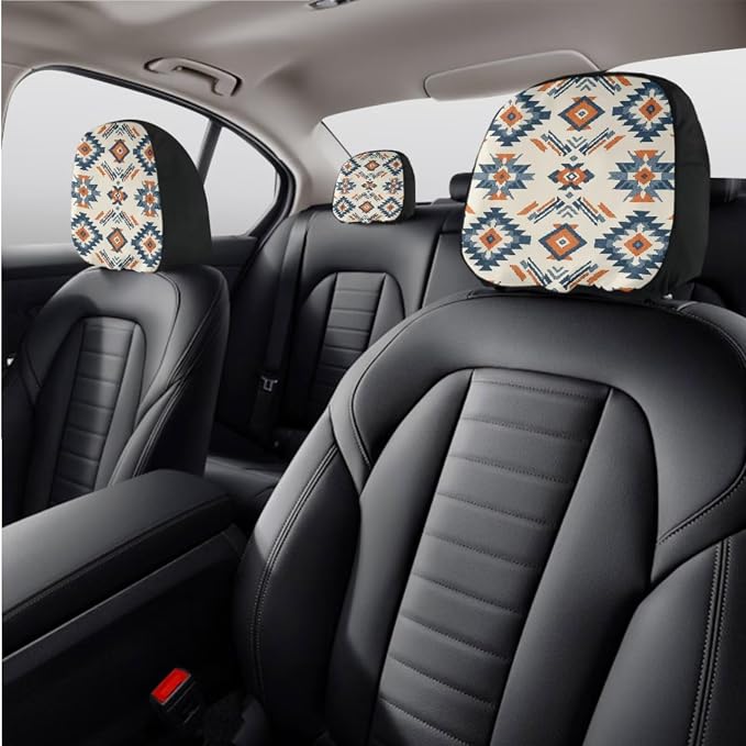 Wanyint Car Seat Cover Full Set 11 PCS, with Steering Wheel Headrest Handbrake Gear Shift Cover Cup Holders Universal Fit Most Vehicles, Southwest Aztec Blue Orange
