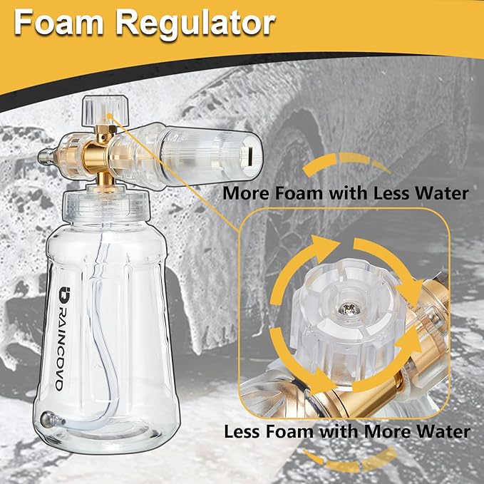 Raincovo Foam Cannon with Short Pressure Washer Gun, Dual Connector Accessories, Snow Soap Attachment for Car Wash, 5 Nozzles Tips with Holder, 1/4” Quick Connect, Additional 1.1 mm Orifice Nozzle