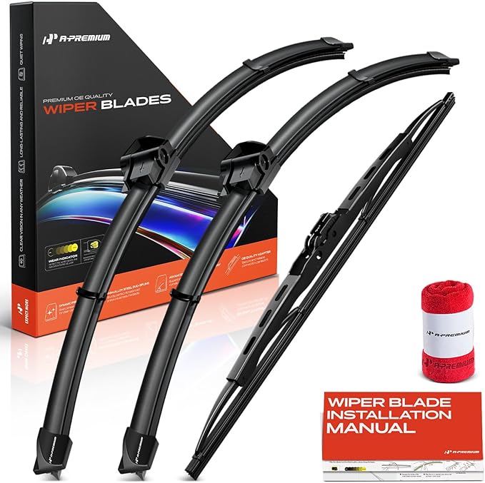 A-Premium 21"+19"+15" Windshield Wiper Blades Compatible with Volkswagen Passat 2003 2004 2005 Wagon - Front Rear Wipers Blade Set, SL/Hook Arm Connector, with Wear Indicator & Towel (Pack of 3)