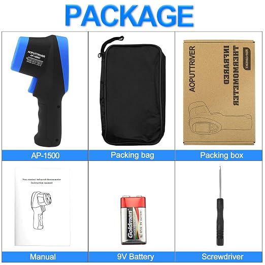 High Temp Thermometer Pyrometer -58℉- 2732℉,Dual Laser Industrial Pyrometer 30:1 Non Contact Digital Thermometer Gun with Large LCD Color Display Blacklight and Flashlight, Adjustable Emissivity