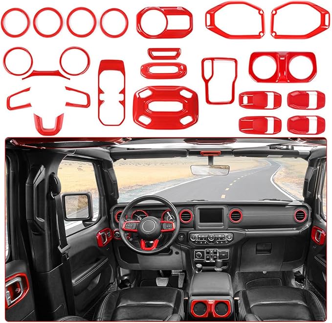 RT-TCZ for Wrangler JL Interior Trim Kit Compatible with Jeep Wrangler JL JLU Gladiator JT 2018-2023 Red Interior Accessories 23pcs