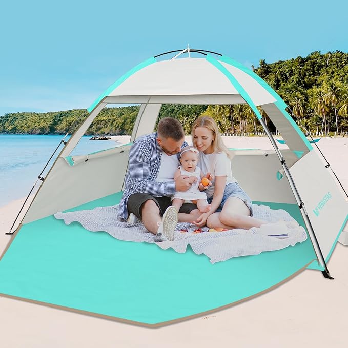 Venustas Beach Tent Sun Shelter for 3/4/6/8 Person, UPF 50+ UV Protection Beach Canopy, Lightweight and Easy Setup Cabana, Portable Shade Tent