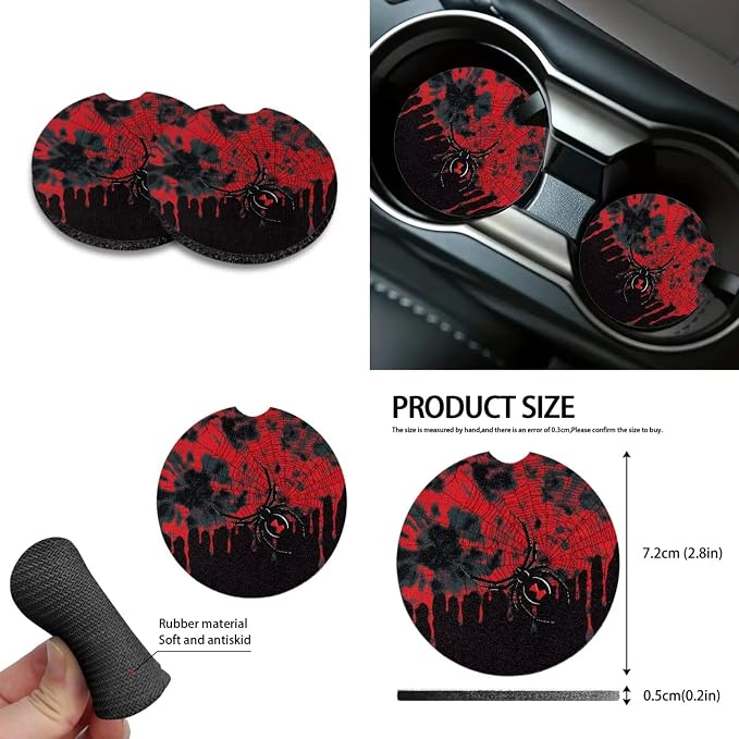 Spider Web Print 10 Pcs Car Accessories Sets Scratch-Resistant 4 Front Rear Seat Covers, 1 Steering Wheel Cover, 1 Vehicle Garbage Can, 1 Air Vent Pouch, 2 Coasters, 1 Keychain