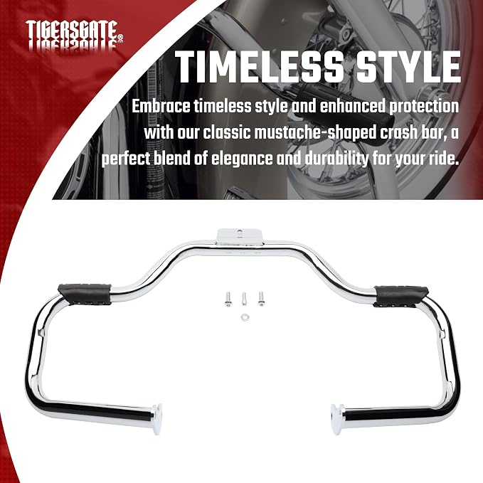 Softail Engine Guard Crash Bar 1.25" Fat Mustache Guard Highway Bar Designed for 2000-2017 Harley Heritage Softail Classic Deluxe Fat Boy FLSTF Models, with Anti-Slip Pedals, Chrome