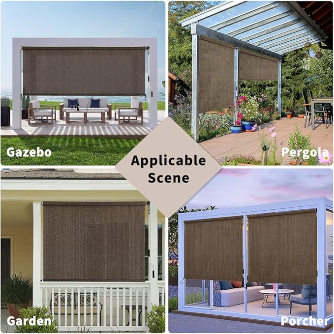 SMONTER Outdoor Sunshade Roller Shade 4'W x 8'H (48" Wx96 H), Exterior Cordless Roll Up Shades Blinds, UV Protection Shade Cloth with Crank Operation for Outside Windows Patio Porch Gazebo, Mocha