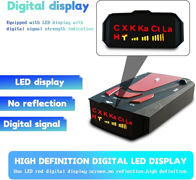 Driving Aids Laser/Radarr-Detector for Cars - Long Range Detection, Mute Memory, City/Highway Mode, Led Display, False Alert Filtering VG-2 Immunity, Ideal Gifts (Red)