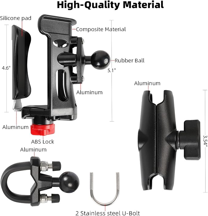 Heavy Duty Motorcycle Cup Holder, Metal Handlebar Mount for Harley Bike ATV | Dual 360° swivel keeps drink level. Fits 0.5-1.3" bars & 2.36-3.54" water bottles. Non-slip, holds up to 32oz. Durable alloy.