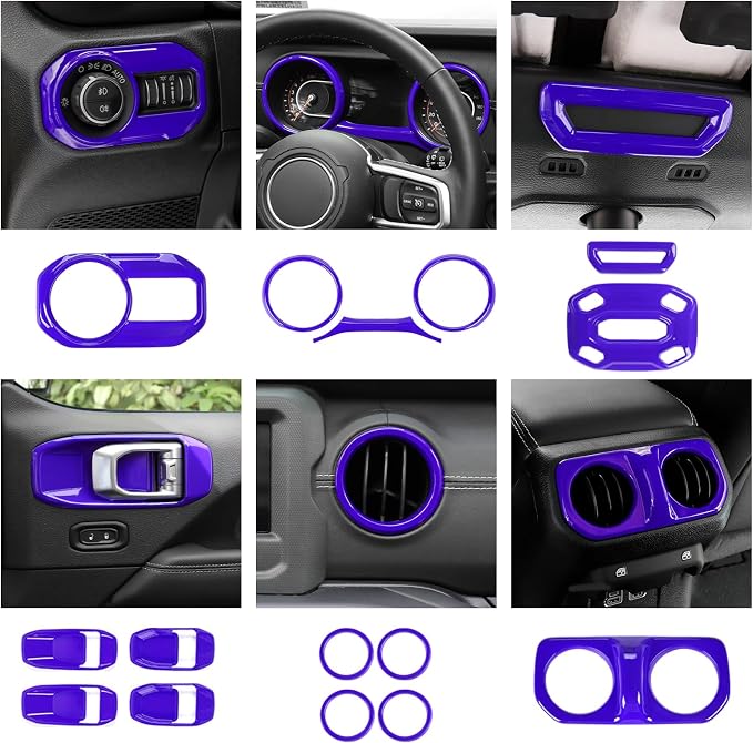 21PCS Purple Interior Trim Kits Fit for 2018-2023 Jeep Wrangler JL JLU & Gladiator JT 4Door Interior Decor Accessories Dashboard AC Headlight Switch Roof Speaker Inner Door Bowl Steering Button Frame
