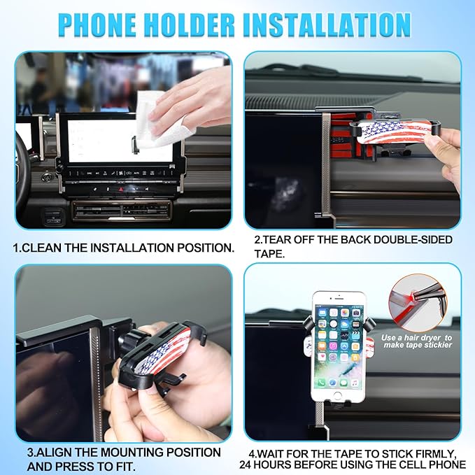 Car Phone Holder Mount for Hummer EV SUV Truck Accessories 2024 2025+ Right Side of Navigation Screen Rotatable Fixed Mobile Phone Holder Fit for iPhone Universally Smartphones (American Flag/C)