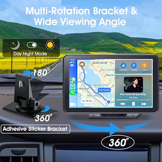 Portable Wireless Carplay Car Stereo, 7" HD Touchscreen for Car with Apple CarPlay & Android Auto with Backup Camera/Mirror Link/Voice Control/Bluetooth/GPS/AUX/FM Satellite Radio for All Vehicles
