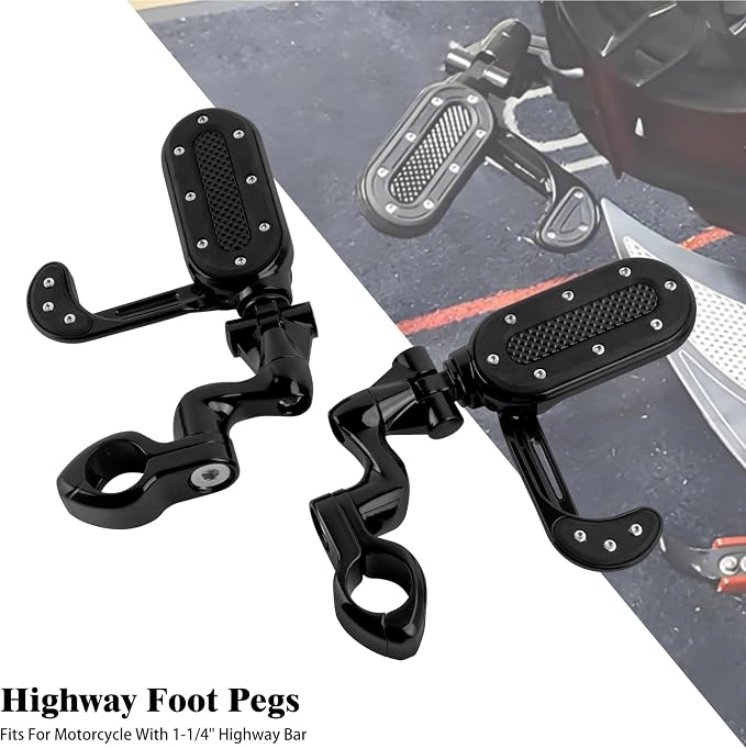 Motorcycle Highway Foot Pegs with Flip-out Heel Rests Fit for Harley Touring Road Glide Street Glide Road King Electra Glide Sportster, Highway 1.25" Engine Guard Foot Pegs Black