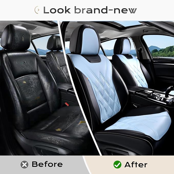 Coverado Car Seat Covers Full Set, Seat Covers for Cars, Front Seat Covers and Back Seat Cover Waterproof Leather Automotive Seat Cover, Universal Car Interior Protectors Cushion for Most Cars