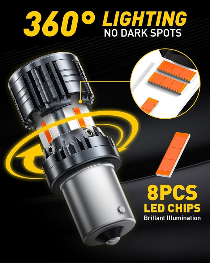 AUXITO CANBUS 1156 LED Bulbs Amber Yellow with Built-in Resistor 7506 1003 1141 BA15S P21W Anti Hyper Flash Error Free Turn Signal Lights Blinker Parking Lights, Pack of 2
