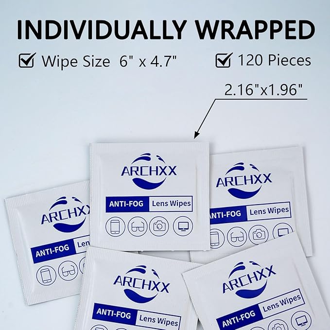 ARCHXX Anti Fog Wipes for Glasses, 240 Count,Pre-Moistened Cleaning Wipes, Lens Cleaner Wipe for Eyeglasses,Sunglasses,Goggles,Screen,Phone,Individually Wrapped Eye Glasses Cleaner