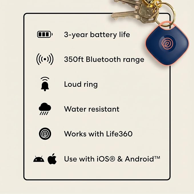 Life360 Tile - Bluetooth Tracker, Keys Finder and Item Locator for Keys, Bags and More. Phone Finder. Both iOS and Android Compatible. 1-Pack (Navy Blaze)