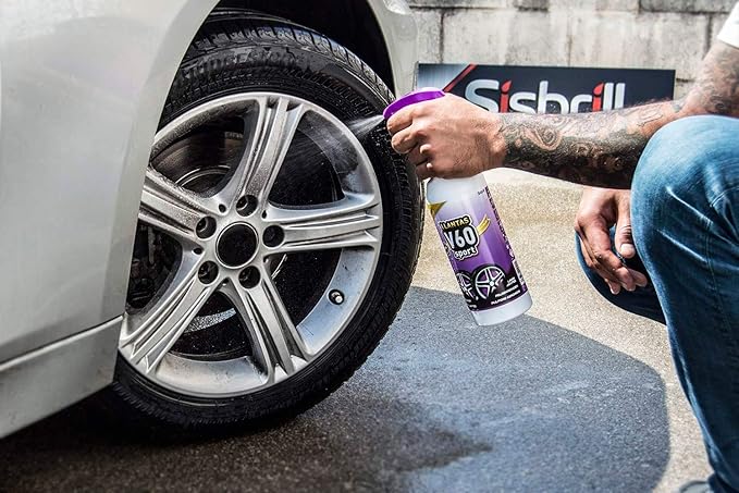 Sisbrill V60 Sport Wheel and Tire Cleaner Spray – pH Neutral Car Wheel Cleaner, Gecko Spray Effect, Safe Brake Dust Remover – 1.3 Gal