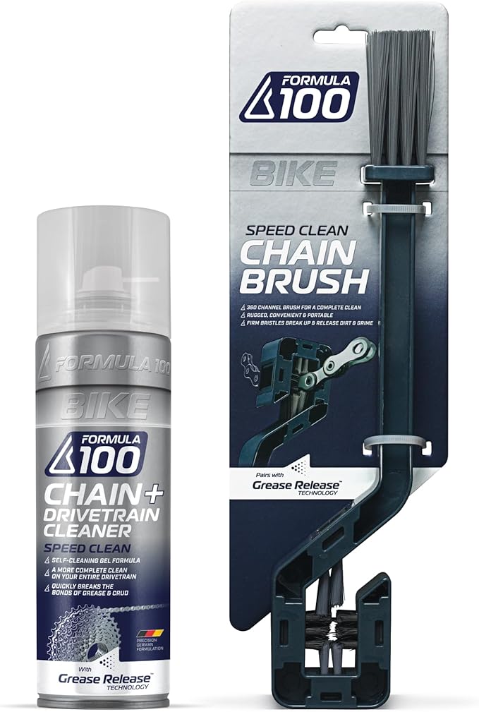 Speed Clean Bike Chain + Drivetrain Degreaser & Chain + Drivetrain Brush Bundle – Spray Cleaning for Bicycles & Electric Bikes – Quickly Removes Grease, Dirt & Grime