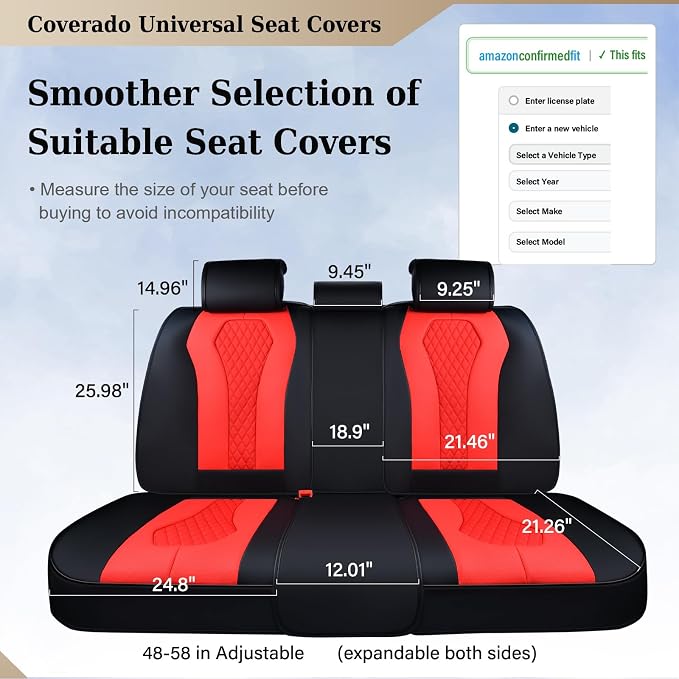 Coverado Car Seat Covers, Back Car Seat Cover, 3-Pieces Leather Seat Cover, Luxury Car Seat Cushion, Luxury Seat Cover Seat Protector Universal Most Cars Trucks SUV