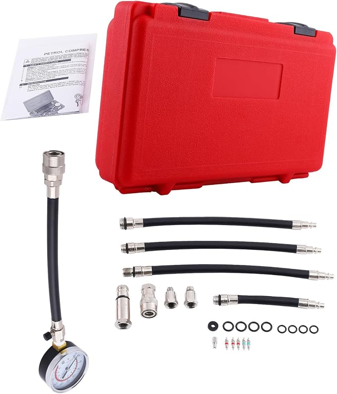 maXpeedingrods Engine Compression Tester Kit, Manual Pressure Release, 2-3/4 in. Bourdon Tube Gauge, Quick-Disconnect Coupler, Threaded Adapters for Motorcycles, Marine and Small Engines