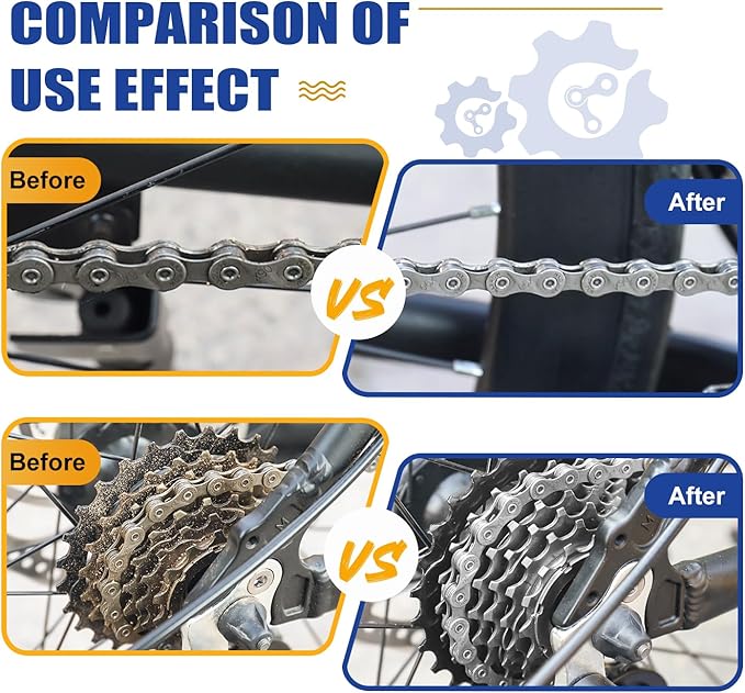 7 in 1 Bike Chain Cleaning Kit, Bike Chain Cleaner includes 350ml Degreaser Spray, 100ml Chain Lube, 4 Brushes & Towel, Bicycle Chain Cleaner for MTB/Road Bicycle