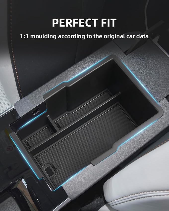 Center Console Organizer for Chevy Equinox 2026 2025 Armrest Insert Storage Tray with Non-Slip Rubber Mat Chevy Equinox Organiser Accessories-Black(Not for Equinox EV)