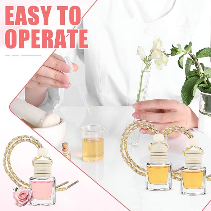 20 Pcs Car Diffuser Bottle Set with Wooden Caps,Dropper and Funnel, Empty Glass Car Air Freshener Bottle Bulk Hanging Essential Oil Fragrance Pendants for Car Decor,Can DIY Car Air Freshners Diffuser