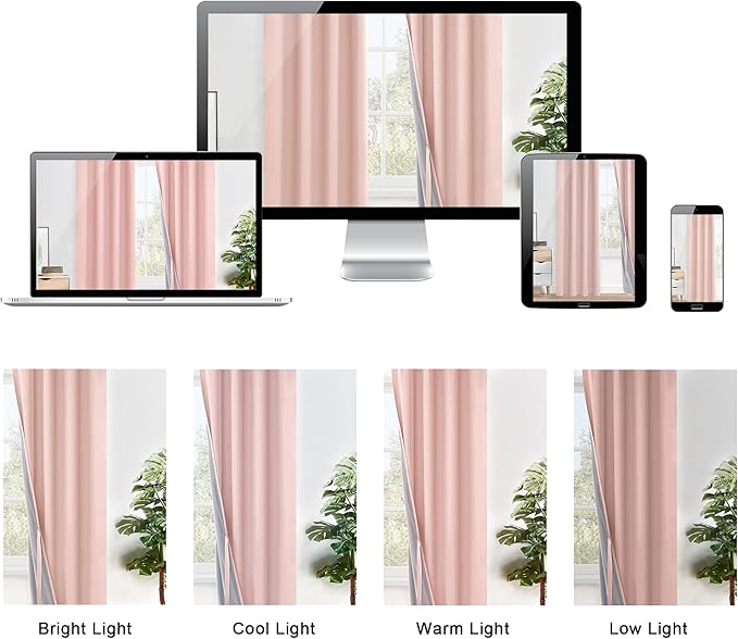 XWZO 100% Blackout Curtains 2 Panels with Tiebacks- Exra Wide Thermal Insulating and Full Light Blocking Window Curtains with Black Liner for Children Room, Grommet, Blush Pink, W70 x L84, Set of 2