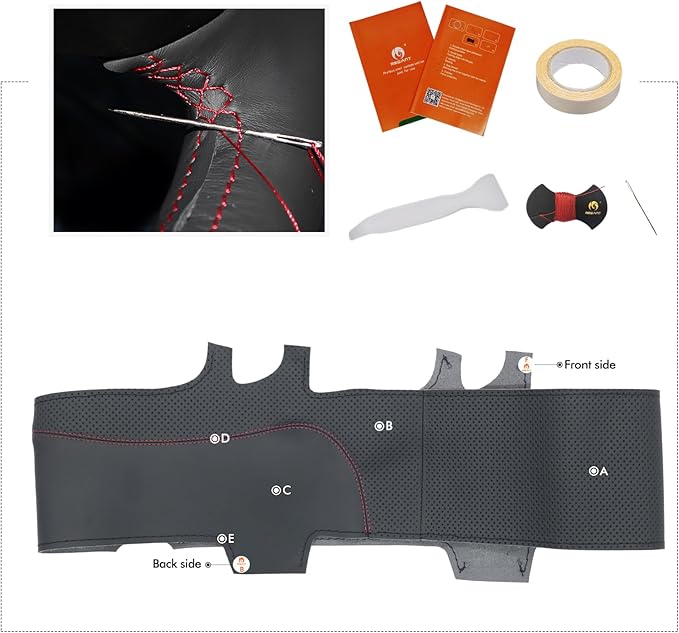 MEWANT Hand Stitch Black Faux Leather Steering Wheel Cover for Tesla Model 3 Highland Model Juniper DIY Steering Wrap