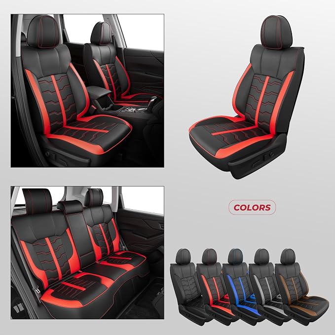 FREESOO Seat Covers for Subaru Outback Forester Crosstrek 2014-2026 Full Set, Waterproof Breathable Leather, Airbag Compatible, Easy Install, BlackRed