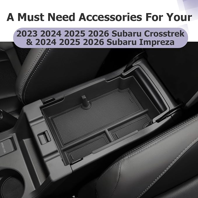 LUWU Center Console Organizer Compatible with Subaru Crosstrek & Impreza 2024-2026 Accessories Armrest Console Secondary Storage Box Insert Tray ABS Material with Coin Holder Black
