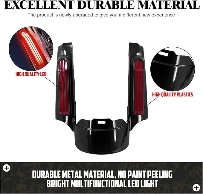 Rear Fender Fascia Extension with LED Running Brake Turn Signal Light Set Fit For Harley Touring Electrac Glide Road King Road Glide Street Glide 2014-2024 (Red Lens)