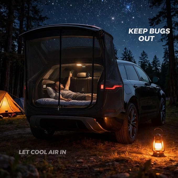 Yahenda SUV Tailgate Mesh Screen for Camping, Car Tailgate Tent Shade, Breathable Bug Screen with Magnetic Design, UV Protection Privacy Cover, Car Camping Accessories(Large,Full Wrap,Black)