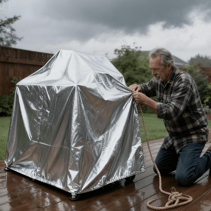 Sliver Tarps Heavy Duty Waterproof, 12 Mil Large Tarps with Grommets and Reinforced Edges, UV Tear Fade Resistant, Heavy Duty Tarps for Outdoors Patio Camping, 9 * 9FT
