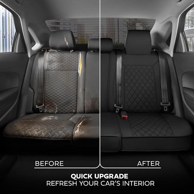 MotorBox Prestige Edition Napa Leather Seat Covers Full Set – Black Car Seat Covers Front Seats and Back Car Seat Protector, Waterproof and Universal Fit for Most Small to Medium Autos, Trucks & SUVs
