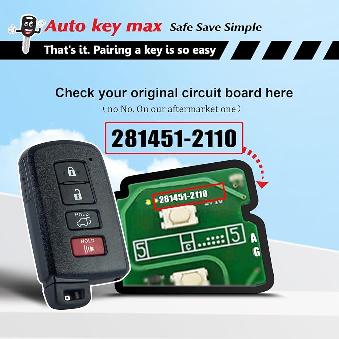 Programmable Keyfob, Replacement Car Keys Fob and DIY Programmer Kit for 2015-2020 Tacoma 2014-2019 Highlander Smart Remote HYQ14FBA 281451-2110 (4 Btn (SUV) Programmer Kit)