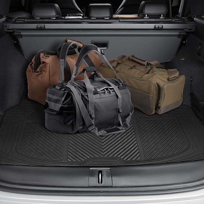 CAR PASS Heavy Duty Rubber Car Mats with Cargo Liner, Deep-Dish Car Floor Mats and Trunk Mat All Weather, Universal Trim-to-Fit for SUVs Trucks Sedans, Waterproof Anti-Slip, Trimmable V12 Black