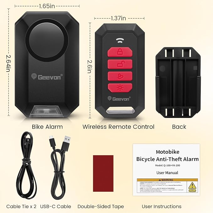 Geevon Bike Alarms for Ebikes,2+1Pcs Wireless Bike Alarm with Remote,135dB Anti-Theft Bicycle Motorcycle Alarm Wireless Security Sensor Alarms, IPX5 Waterproof