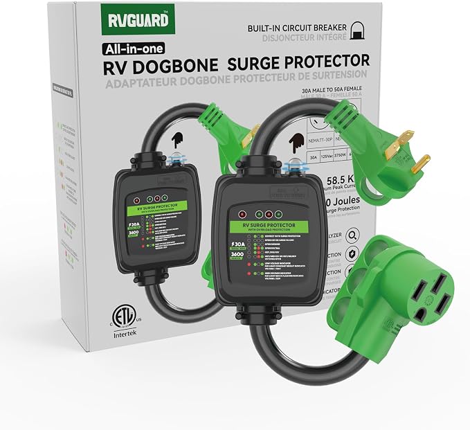 RVGUARD Surge Protector 30 Amp to 50 Amp RV Adapter Cord with Overload Protection, NEMA TT-30P to NEMA 14-50R Electrical Power Adapter, 2 Feet, Green, ETL Listed