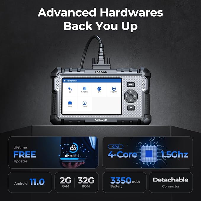 TOPDON AD500 OBD2 Scanner Car Code Reader Scan Tool, Engine ABS SRS Transmission Diagnostics Tool, Oil/Throttle/SAS/TPMS/BMS/EPB Reset Car Scanner, Free Upgrade for DIY