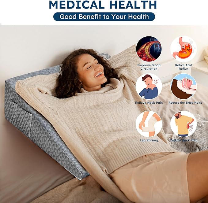 12" Wedge Pillow for Sleeping, Bed Wedge After Surgery, Back Pain Relief, Memory Foam Pillow Triangle Incline Wedge for Back Support, Leg Elevation (Dark Grey)